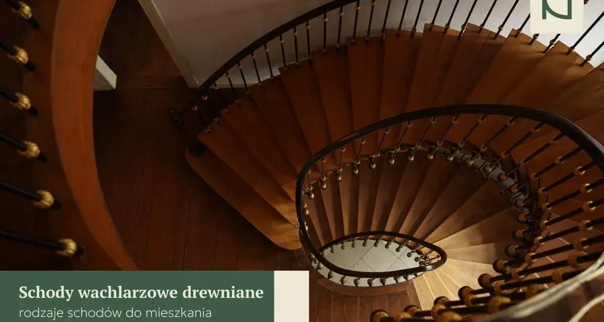 Eleganckie schody wachlarzowe drewniane, z ozdobną balustradą, tworzą piękny element wnętrza.