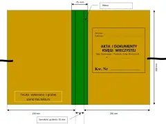 Teczka na akta księgi wieczystej, zawierająca dokumenty dotyczące ograniczone prawa rzeczowe. Wymiary 230x330 mm, grzbiet 35 mm.