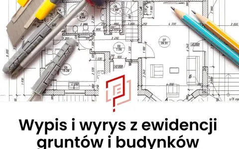 Narzędzia budowlane i rysunek techniczny, który może być częścią dokumentacji kataster nieruchomości.