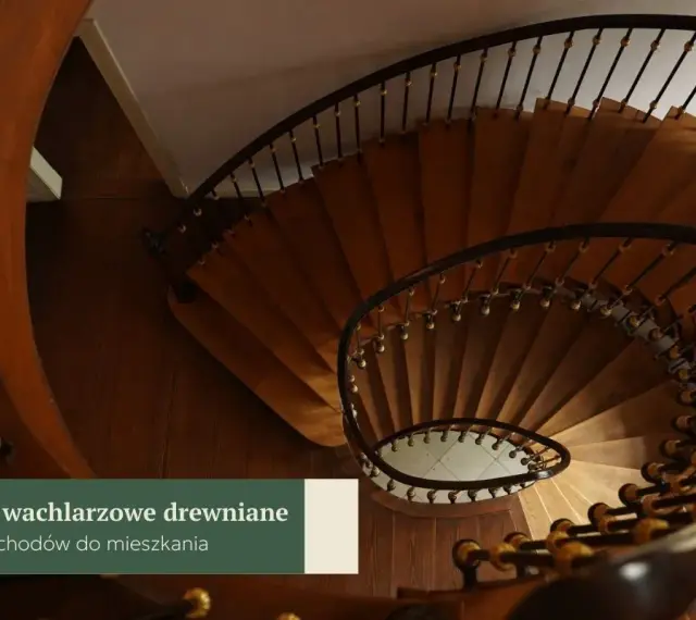 Eleganckie schody wachlarzowe drewniane, z ozdobną balustradą, tworzą piękny element wnętrza.